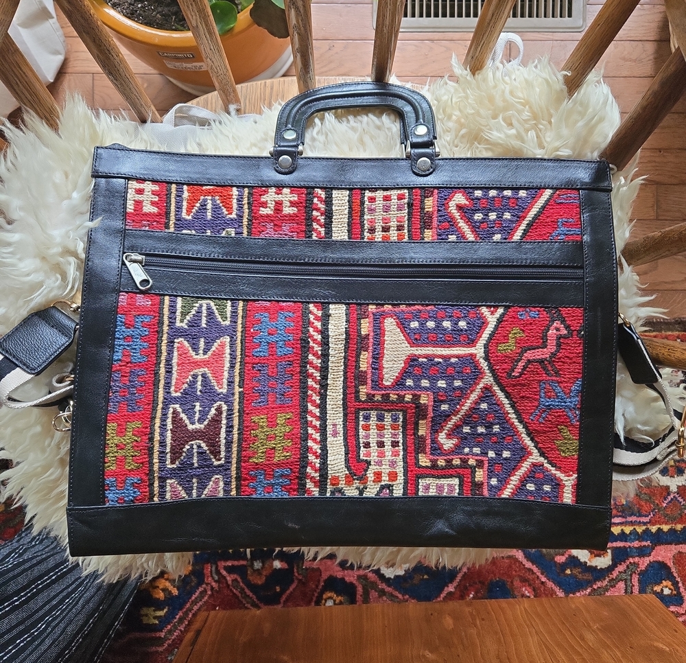Tapestry, KILIM ART Boho Woven Tribal Pattern Tote - Red, Navy, Cream
